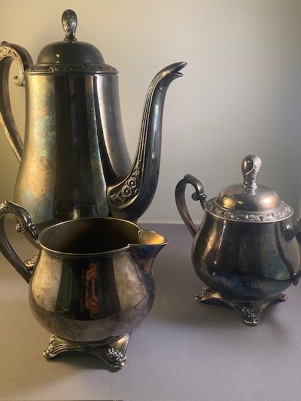 Wm A Rogers Oneida Park Lane Tea Service ~ Pot, Sugar, Creamer, Silverplate